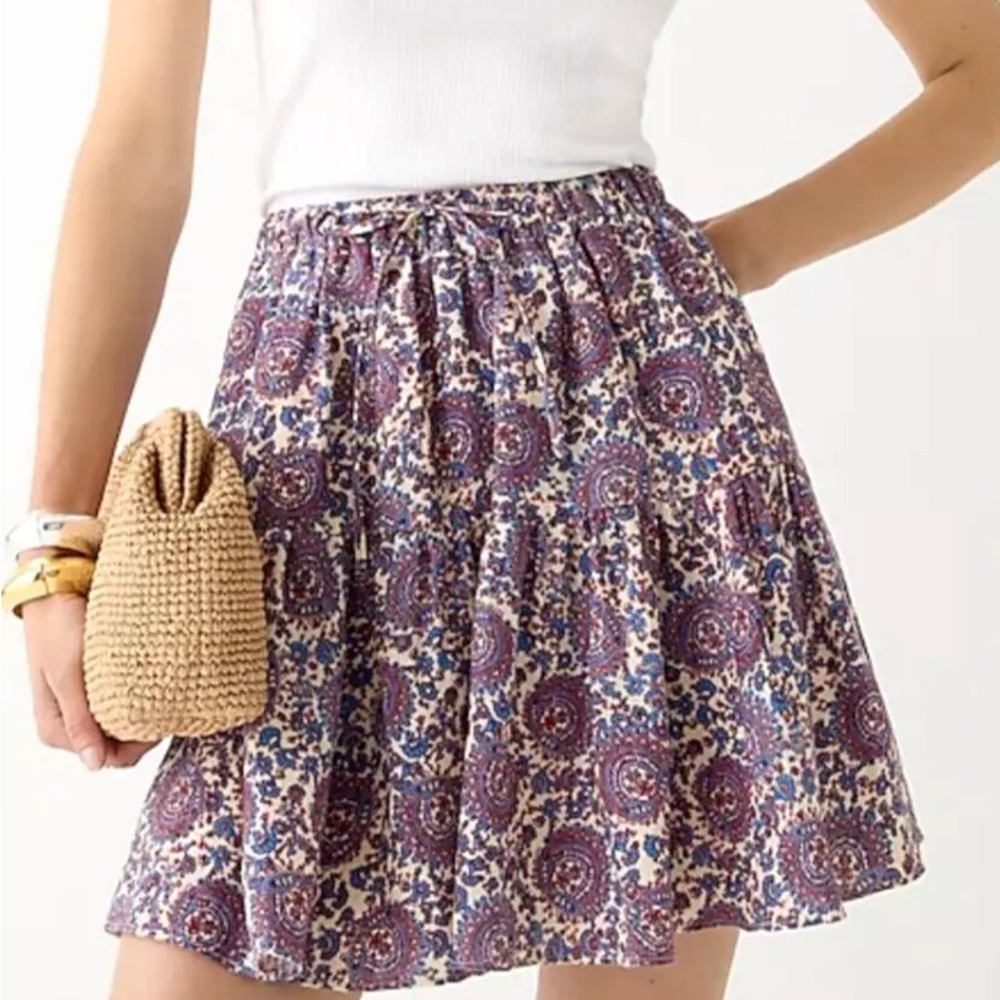 J Crew linen tiered short paisley skirt size M
